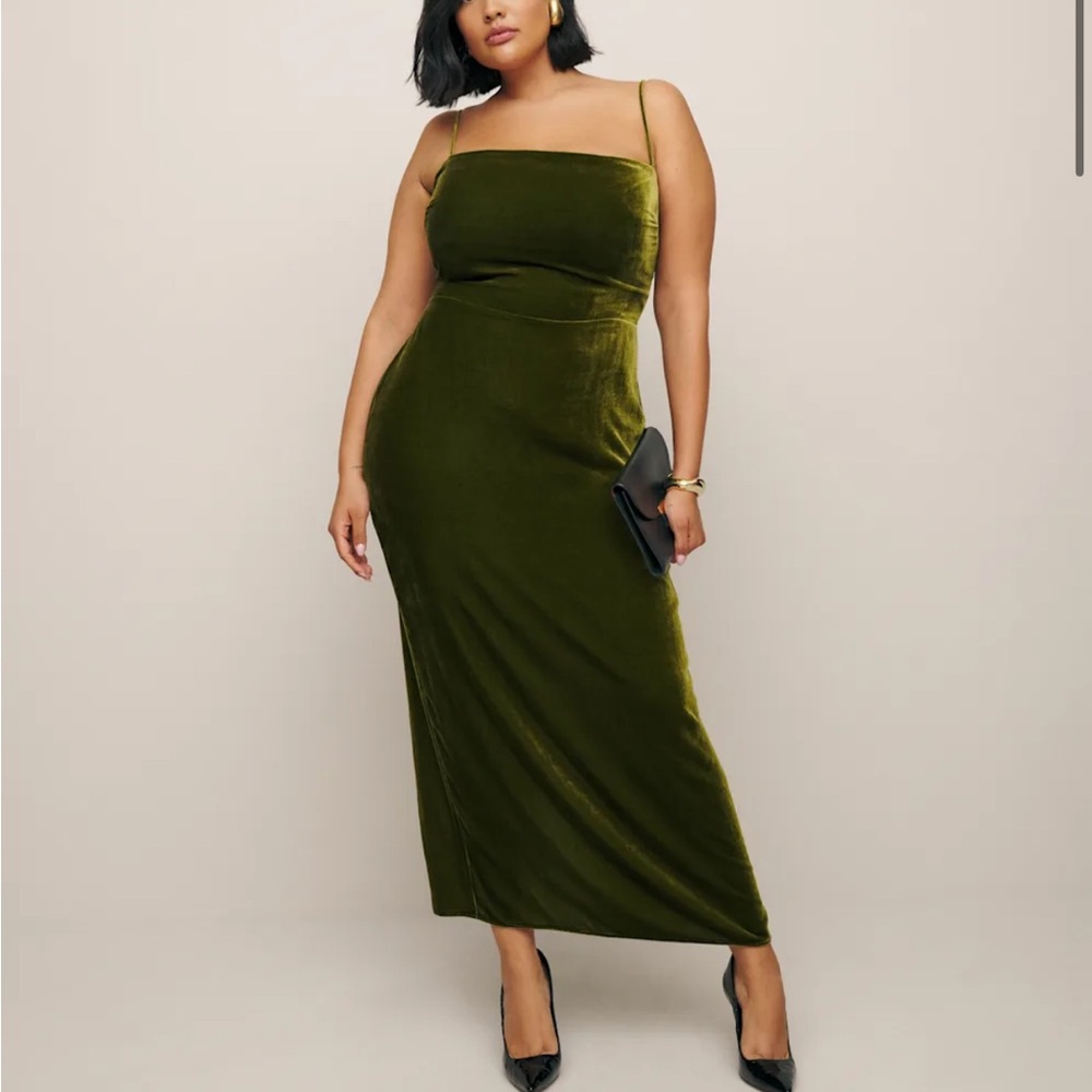 Reformation Olive Green Velvet Dress - Picture 2 of 4